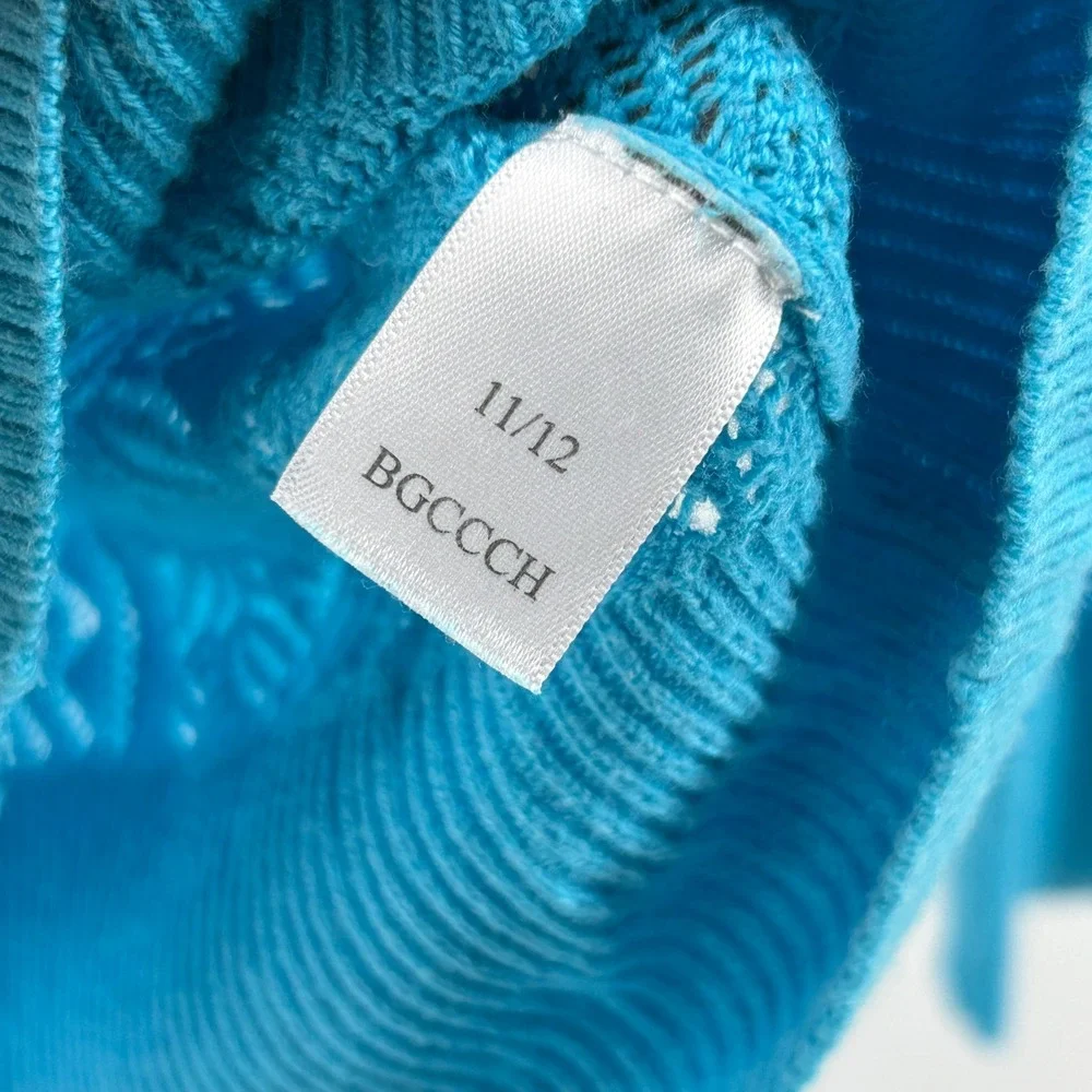 Bright Blue Open Knit Pointelle Button Front Cardigan Sweater 11/12 Transitional